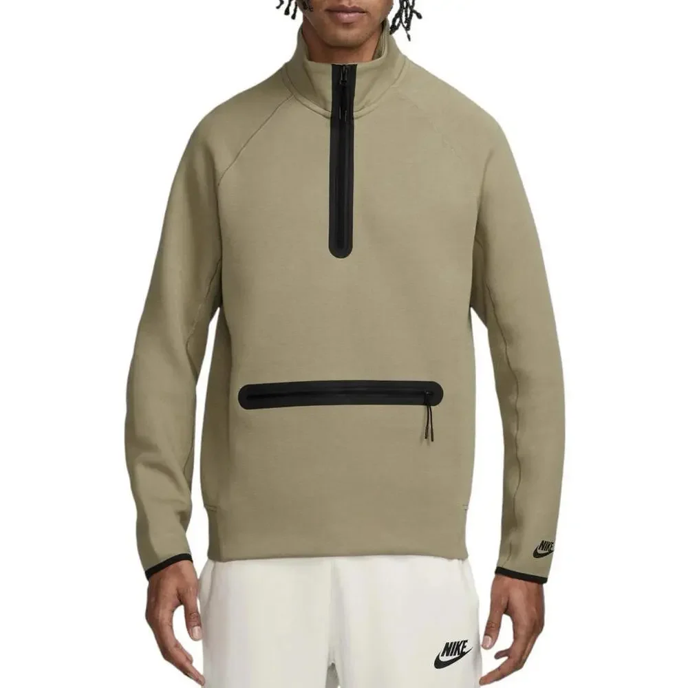 $135 Nike Sportswear Tech Fleece 1/2-Zip Sweatshirt FB7998 Neutral Olive Size M - Picture 2 of 6